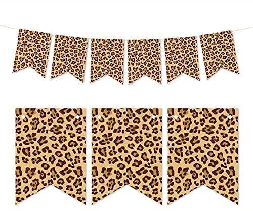 Andaz Press Hanging Pennant Party Banner with String, Leopard Cheetah Print, 9-Feet, 1-Set, Decor Paper Decorations, Includes String