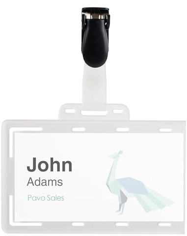 Pavo Premium namnskylt av hård PVC med klämma, 1 förpackning med 50 st., 54 x 86 mm