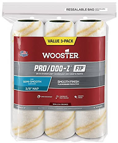 Wooster RR663-9 Pro/Doo-Z FTP Roller Cover 3/8 Nap 9 3-Pack White