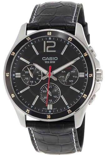 Casio Cuarzo japonés MTP-1374L-1A Montre Multifonction pour Homme avec Bracelet, Noir, Décontracté