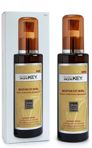 Saryna Key Haaröl zur Reparatur von Haarschäden – Reine Afrikanische Sheabutter mit Keratin & Vitamin E zur Haarpflege – Frizz-Kontrolle & Reparatur von Spliss – Feuchtigkeitsspendendes, (50ml/1.87oz)