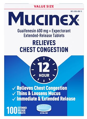 Mucinex 12Hr Expectorant, Excess Mucus & Chest Congestion Relief, 100 ct