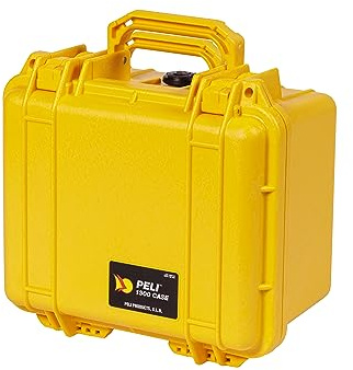 PELI 1300 Maleta pequeña rígida y estanca para el transporte de objetos frágiles, IP67 estanca e impermeable al polvo, 6L de capacidad, fabricada en EE.UU., con espuma personalizable, color amarillo