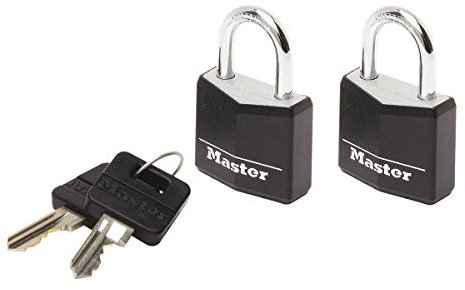 Master Lock 9120EURTBLK Lot de 2 Cadenas à Clé en Aluminium Massif recouvert de Vinyle, noir, 2 x 3,4 x 1,4 cm