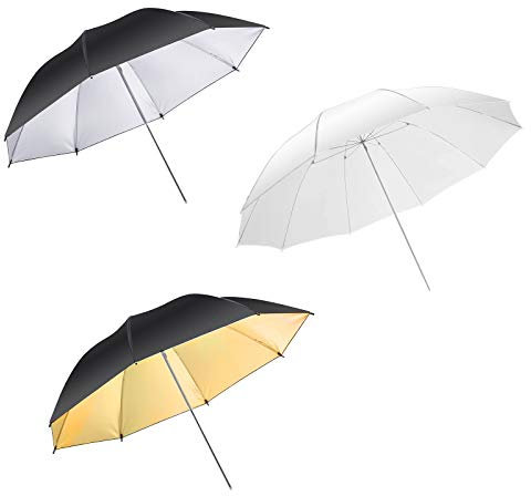 Kit Professionale da 3 X 33 Pollici con Ombrello Sparato Attraverso Diffusore/Ritratto Riflettente/Riflettore Softbox - Bianco/Argento Nero/Oro Nero