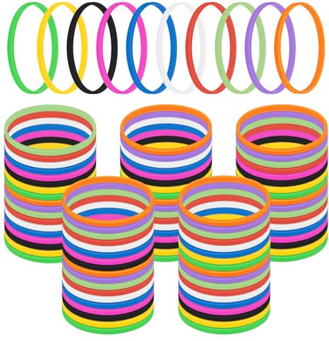 GOGO 100 Pulseras de Silicona Colores Pulseras de Gomas Elasticas para Fiestas Cumpleaños Expositor Graduación Kit Pulseras Silicona 20 x 0,5 cm
