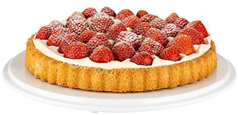 APS 468 Servier- und Tortenplatte, Ø 31 cm, Höhe 3,5 cm, Melamin, weiß, mit Antirutsch-Füßchen