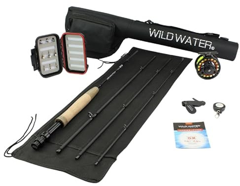 Wild Water Standard Fly Fishing Combo Starter Kit, 3 or 4 Weight 7 Foot Fly Rod, 4-Piece Graphite Rod with Cork Handle, Accessories, Die Cast Aluminum Reel, Carrying Case, Fly Box Case & Fishing Flies