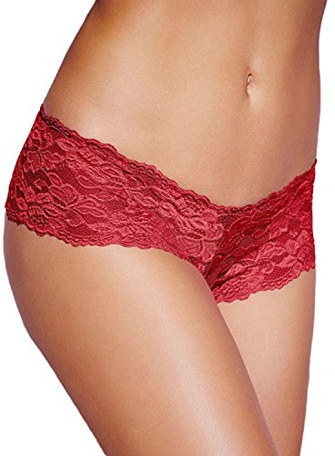 Simply Joshimo Paquete de bragas francesas de encaje para mujer, pantalones cortos para mujer, burdeos, 8-10