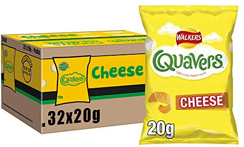 Walkers Quavers Cheese Snacks Crisps 20g (Pack of 32)