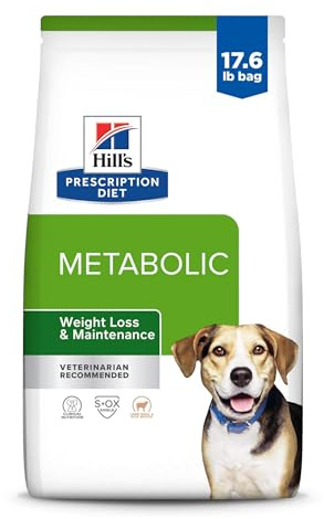 Hill's Prescription Diet Alimento seco para perros con fórmula de arroz y cordero metabólico para control de peso, dieta veterinaria, bolsa de 18 libras