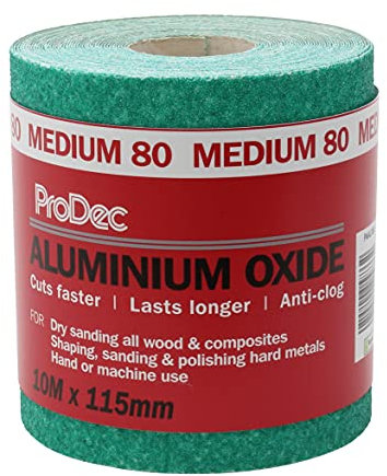 ProDec 10m Roll 80 Grit Medium Grade Green Aluminium Oxide Abrasive Sanding Paper for Sanding Wood, Paint, Plaster, Filler, Metal and More, 115mm Wide Sandpaper Compatible with Machine Sanders