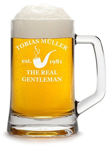 polar-effekt Chope à bière personnalisée avec Gravure d'un nom et d'une année - chope à bière Cadeau d'anniversaire avec Motif Real Gentleman Pipe 0,5l