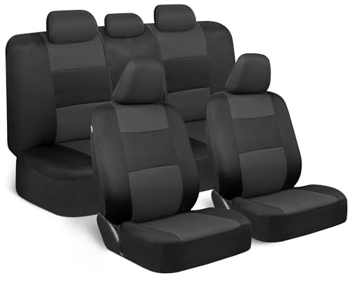 BDK PolyPro Car Seat Covers Full Set in Charcoal on Black – Front and Rear Split Bench Car Seat Cover, Easy to Install, Interior Covers for Auto Truck Van SUV