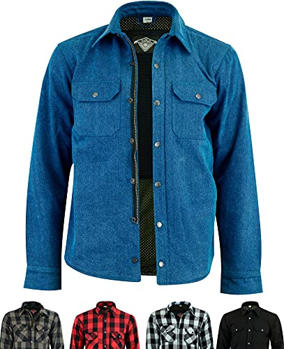 Texpeed Camisa moto hombre protecciones - Chaqueta de cuadros de motociclista fabricada con Aramid 280 g/m2 con armadura de protección (EN 1621-1) Azul - XL