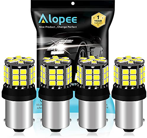 Alopee 4-Pack P21W Led Bulb 1156 BA15S Super Bright White 2835 39-SMD 12-24V for Backup, Reverse Lights, Stop Brake Lights, Turn Signal Light