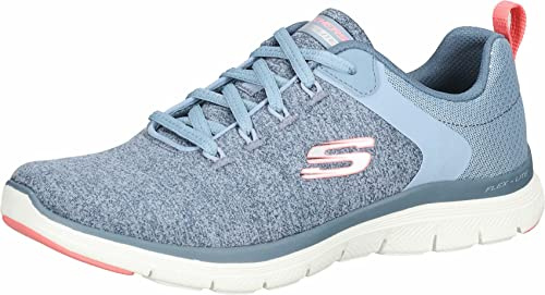 Skechers Women's Flex Appeal 4.0 Brilliant View Sneaker, Slate Knit Mesh Pink Trim, 6 UK
