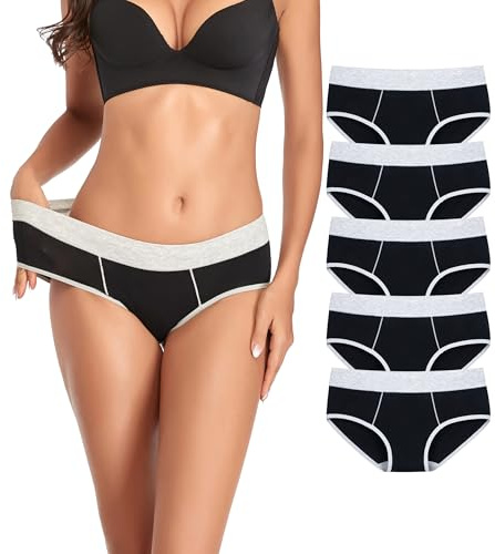 TUTUESTHER Hipster Panties for Women Cotton Womens Underwear Mid Rise Briefs Full Coverage Hip Hugger Underpants(Medium, 5 Black)