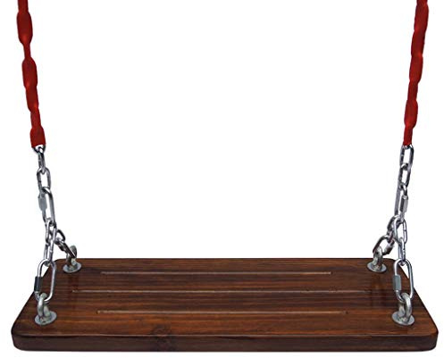 zxb-shop Swings Iron Chain Outdoor Swing Hanging Chair Non-Slip Wooden Seat Board Swing Courtyard Balcony Outdoor Cradle Chair Swing 23.6x7.8 Inches Swing Outside Toys (Color : A)
