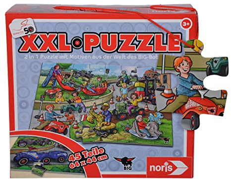 Noris 606032051 Big Bobby Car XXL Puzzle with 45 Pieces, 2 Motifs 50th Anniversary (Total Size: 64 x 44 cm) for Children from 3 Years