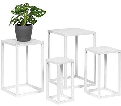bremermann Set di 4 sgabelli per fiori in metallo, moderna colonna di fiori, ideale per soggiorno, corridoio e ufficio, scaffale stabile e salvaspazio, per decorazioni e piante d'appartamento (Bianco)