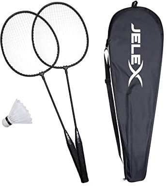 JELEX United Badmintonschläger mit Federball 2er-Set (Schwarz-Schwarz)