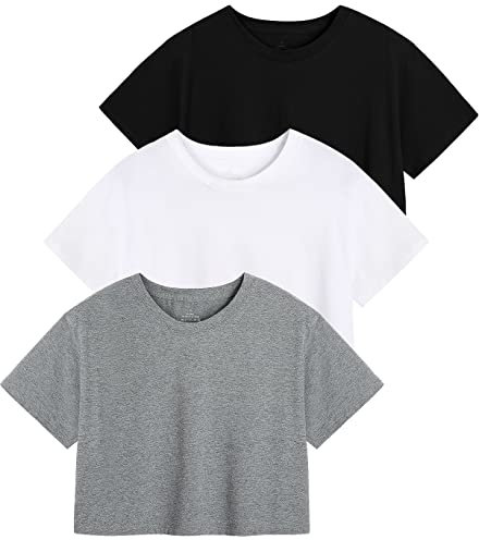 Star Vibe 3er Pack Sportoberteil Damen Croptops Gym Yoga Shirt Locker Sport T-Shirt Fitness Black/White/Gray S