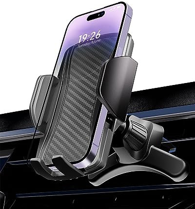 Hoppac Porta Telefono Auto Bocchette Aria, Supporto Cellulare Automobile, Gancio in Acciaio e Rotazione a 360 Gradi e Rilascio Rapido, Universale Smartphone iPhone Max Android 4-7