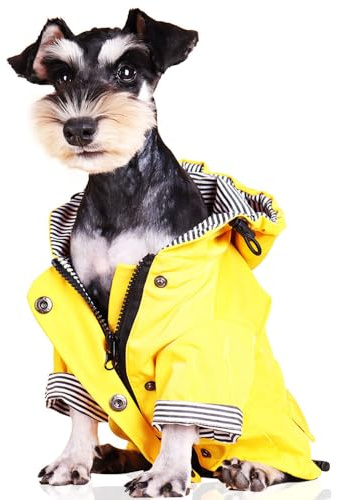 Voarge Dog Zip Up Dog Raincoat with Buttons, Waterproof Dog Raincoat with Hood and Adjustable Drawstring, Dog Jacket for Small and Medium Dogs, M