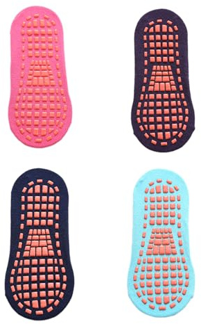 Pack of 4 Women's & Men's Yoga Socks, Non-Slip Sports Socks, Cotton, Non-Slip Socks, Stopper Socks, for Men and Women, for Pilates, Gymnastics, Trampoline, Colour Random C, Adult