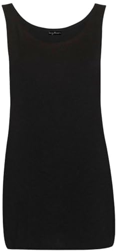 Hiffy Women's Scoop Neck Sleeveless Ladies Long Soft Stretch Plain Vest Casual Strappy T-Shirt Top (12-14 Black)