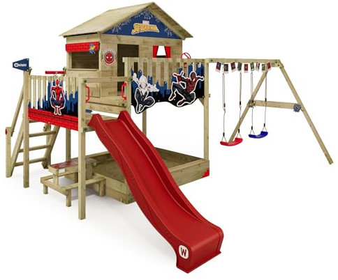 MARVEL’s Spider-Man Quest play tower by Wickey - climbing frame, climbing tower, garden play equipment for children - outdoor wooden garden playground with sandpit