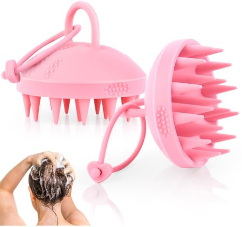 VFANDV 2 Stück Kopfhaut Massagebürste, Shampoo Bürste Scalp Massager Silikon für Kopfmassage Kopfhaut Peeling Kopfhaut Massagebürste Silikon für Nass Trocken Haar (Rosa)