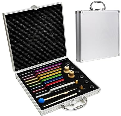 RATSTONE Stimmgabel,Stimmgabel Neurologie, 10er Set mit Sockel + 2 Silikonhämmer und Reinigungstücher, Ideale Stimmgabeln für Heilung, Chakrenheilung, Klangheilung, Anti-Kompression.