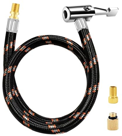 GODESON 20 Tire Inflator Hose Adapter & Converting Nut,Air Chuck with Colored Braided Hose and Presta Valve Adaptor, Schrader Valve Adapter for Tire Pump's Twist On Convert to Lock On Connection