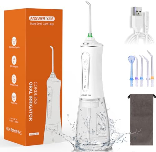 Irrigador bucal ganador de la prueba 2025, 300 ml Irrigador bucal inalámbrico, 5 modos Water Flosser, IPX7 para entusiastas de la salud oral, limpieza profunda diaria en viajes, 5 consejos de chorro