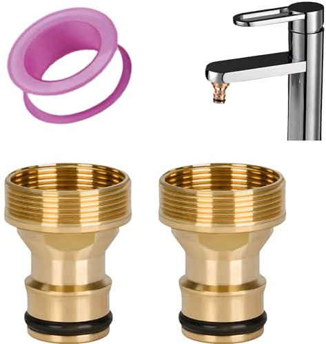 2Pcs Kitchen Universal Faucet Connectors, 22mm and 24mm Kitchen Mixer Hose Connectors, Brass Hose Connector Adapter - Outdoor Garden Bathroom Faucet Hose Connector(Male Threaded) ﻿