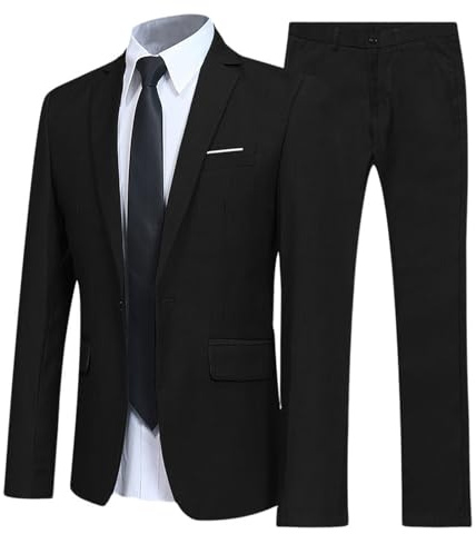 Mens Suits 2 Piece Suit Slim Fit Casual Button Jacket Blazer and Trousers Pants Elegant Tuxedo Blazer Suit Business Wedding Party Suits Black