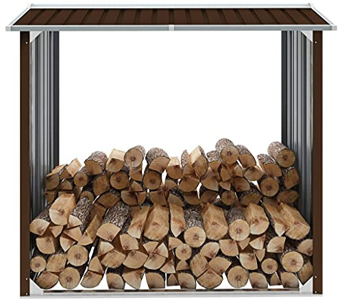 Cobertizo para troncos de acero galvanizado, 172 x 91 x 154 cm, color marrón