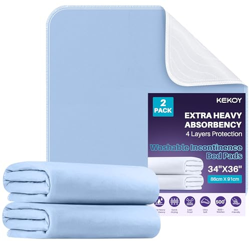 Kekoy Empapadores Cama Adultos Lavables, Empapadores Lavables (Reutilizable): Funciona como Compresas Incontinencia, Colchón Entrenamiento Baño – para Ancianos, Adulto | 2 Unidades, 86x91 cm
