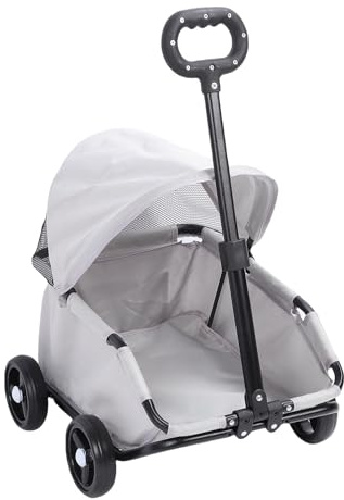 Oreilet Foldbar Husdjurvagn, 4 Hjul Husdjur Promenad Vagn Bärare med Tak för små Medelstora Hundar Katter, Kompakt Valp Kitty Bur Jogger Barnvagn Hundvagn för Utomhus (Grå)