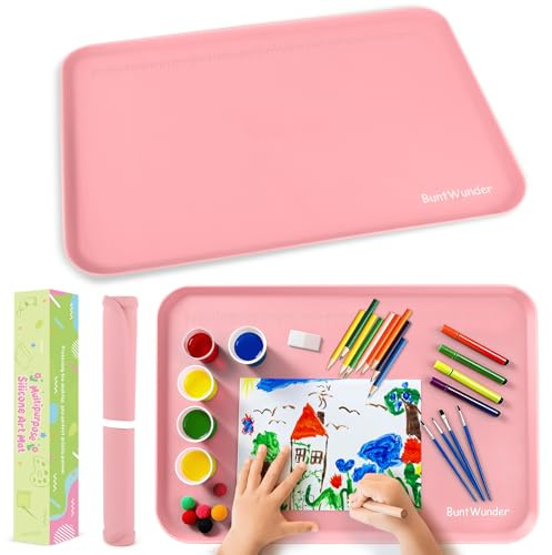 BuntWunder Tapete Silicona Antideslizante, 61 x 41 cm Alfombrilla de Manualidades, Mantel de Silicona para Pintar, Tapetes de Hornear, Alfombra Alimentación para Perros (Rosa)