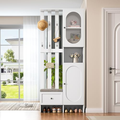 Trdlpyn Set appendiabiti con scarpiera e tappezzeria, 85 x 33,5 x 200 cm, armadio compatto in vetro temperato, armadietto d'ingresso per il vostro corridoio