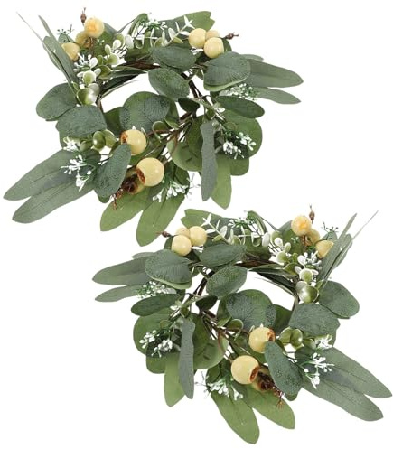 NUOBESTY Guirnalda de Flores Artificiales de Eucalipto y Hojas de Plata de 25 Cm, Anillo Ornamental para Velas de Té, Adorno Navideño de Fiesta, Adorno de Mesa para Hogar y Boda