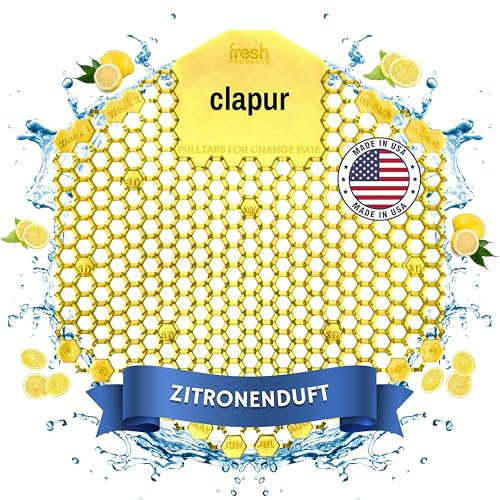 clapur Urinal-Sieb (1x) Duft Citrus Zitrone 3d Spritzschutz für jedes Pissoir und Urinal, verhindert Verstopfung am Männer WC, eckig, gelb