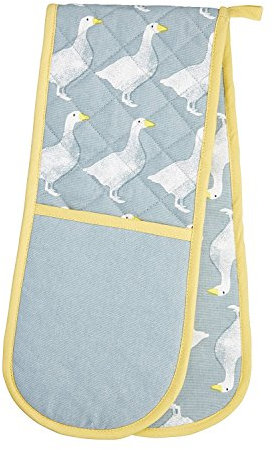 KitchenCraft 100% Cotton 'Goose' Animal-Themed Double Oven Gloves, 86 x 18 cm (34 x 7) - Grey / White