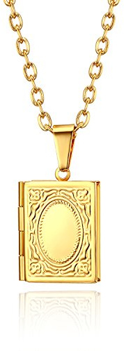 Flongo herrkedja damhalsband fotohänge hänge, rostfritt stål berlock halsband silver guld guld rektangel bokform öppningsbar fotomedaljong polerad elegant kvinnor kvinnor män, Rostfritt stål,