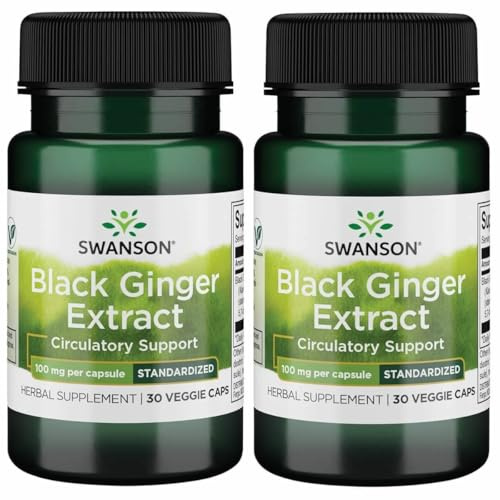Swanson Black Ginger Extract - Promotes Healthy Blood Circulation and Physical Vigor - May Aid Heart Health, Muscle Tissue, and Mental Wellbeing - (30 Veggie Capsules, 100mg Each) (2 Pack)