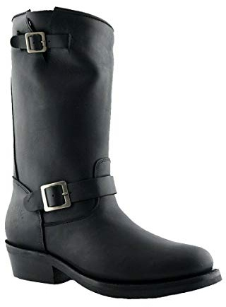 Grinders Rebel Botas Altas Unisex de Cuero Negro con Hebilla y Suela Lisa