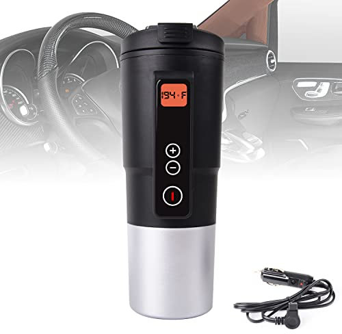 LEJIEYIN Taza de Calefacción Eléctrica para Automóvil Portátil, Control de Temperatura Eléctrico Taza de Viaje Café LCD Temperatura Ajustable Perfecto para Coche y Camping